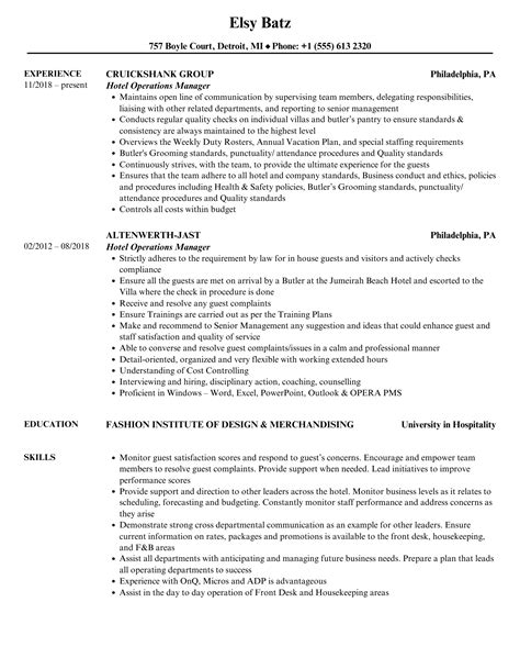 operations manager resume sample|7 Hotel Operations Manager Resume Examples for 2024.